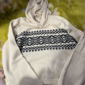 aerie Cream Sweater with Black Fair Isle Band